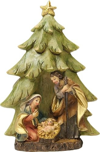FADEDA Hlg. Familie unter Tannen, Krippenblock/Höhe:9 cm/handbemalt/detailgetreue Krippen Figuren - Weihnachten Tisch Dekoration Krippe Zubehör