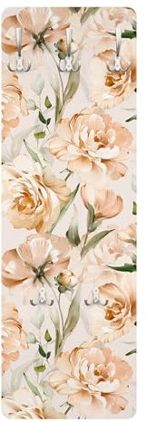 Bilderwelten Garderobe Blumen 105cm x 34cm 3D-Optik Pfingstrosen Muster Garderobenhaken Garderobenpaneel Flurgarderobe Flur-Möbel Wandgarderobe Holz