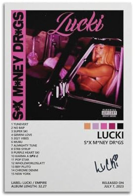 ceok Lucki Poster Sx Mney Drgs Album Cover Moive Poster Wandkunst Dekor Druck Bild Gemälde für Wohnzimmer Schlafzimmer Dekoration 30 x 45 cm ungerahmt
