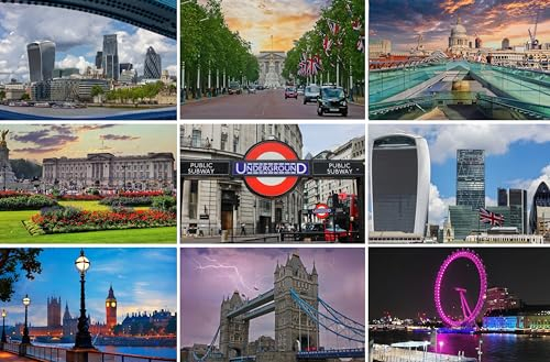 Postkarten-Set London: 9 einzelne Karten (Grußkarten) – Fotomotive: Tower Bridge, Buckingham Palace, Big Ben, London Eye, Millenium Bridge - Fotos/Bilder/Souvenirs