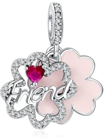 Rimgoris 925 Sterling Silber Charm für Frauen Armbänder Halskette Lucky Four Leaf Clover Friendship Ruby Charm Frauen Armband Charm
