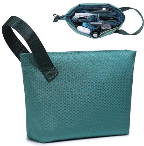 HYZUO Borse Organizer Cavi Viaggio Resistente All'acqua Portatile Porta Cavi, Tech Elettronica Accessori Gadget Borsa con Manico, Custodia Organizzatore per Caricatore, Cavo USB, Carte, Verde scuro