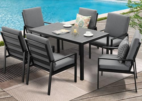 GLP Gartenlounge-Set Garten-Essgruppe, (Gartenmöbel Set, 7-TLG., 6 Sessel, 1 Esstisch, inkl. Auflagen, Aluminium), Wetterfest Gartenlounge Set, 9400-P1+P2