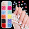 12 Grid Nails Caviar Beads 3D Colorful Nail Rhinestones Flower Nail Charms Acrylic Nails Flowers Pearl Nail Dems Design Nail Charms Accessories Kit for DIY Nail Art Decorations