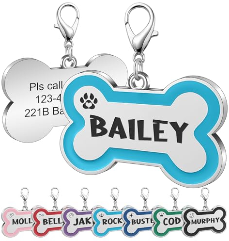 Hundemarke mit Gravur Personalisiert Dog Tag Hundeknochen Namensschild Hundehalsband Tiermarke auf der Rückseite eingravierter Nummer & Text