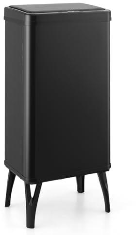 GIANTEX Poubelle en acier inoxydable, poubelle automatique de 50 l, pieds amovibles, interrupteur à induction intelligent, couvercle silencieux en ABS, pour cuisine (noir)