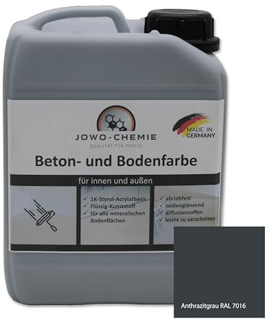 JOWO-CHEMIE Betonfarbe (2,5kg) Bodenfarbe Flüssig Kunststoff für 20m² Grauton Beton Estrichfarbe Beschichtungen (Anthrazitgrau)