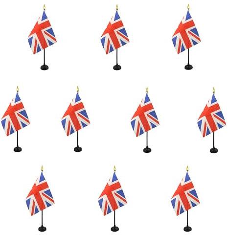 AZ FLAG - Lot de 10 Mini Drapeau Royaume-Uni De Table - 15x10 cm - 10 Drapeaux Anglais - Uk - Grande Bretagne De Bureau 100% Polyester Avec Hampe Point Dorée