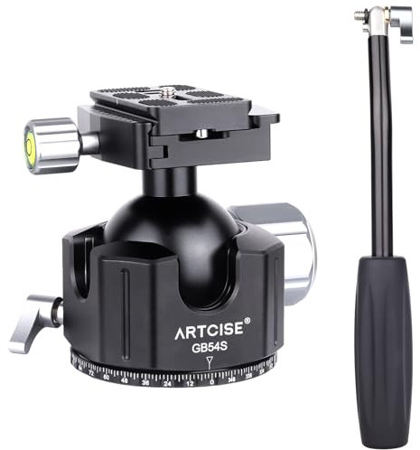 ARTCISE Rótula de trípode de Perfil bajo, GB54S Cabeza de trípode de 54 mm con Placa de liberación rápida Arca Swiss de 1/4 para trípode, monopie, cámaras, videocámara DSLR, Carga máxima de 35 kg