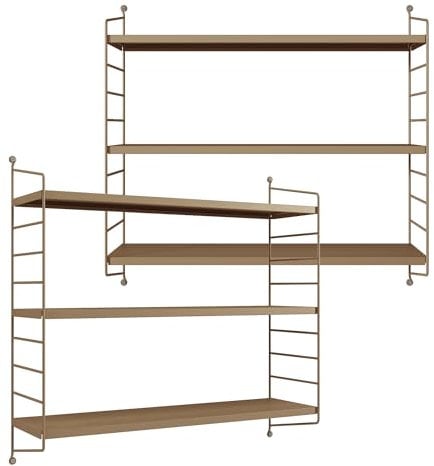 [en.casa] Modulares Wandregal Strängnäs 2er Set Metallregal Hellbraun Hängeregal mit 3 Regalböden Badregal Küchenwandregal Wandablage Wohnzimmer