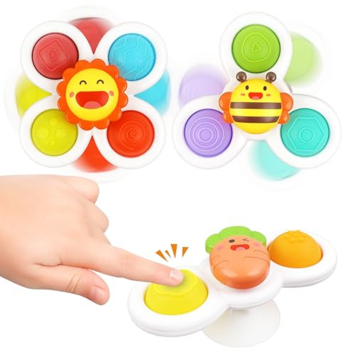 Spinner Bebe Ventouse, 3 Pièces Jouet de Bain pour Bebe Jouets Ventouse Bebe Chaise Haute Bébé, Tourni Baby, Jouet Bain Bebe 1 Ans, Cadeaux d'anniversaire pour Garçons et Filles de 18 Mois et Plus