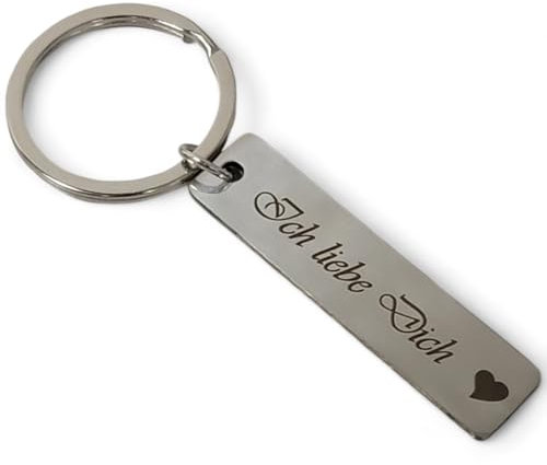 Schlüsselanhänger mit Gravur Ich liebe Dich Deutschland Germany graviert mit Schlüsselring - Metall, Schwarz, Gold, Roségold, Edelstahl (Ich liebe Dich Edelstahl)