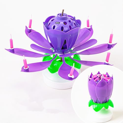 QQY Lotus Spinner Musik Kerze Geburtstagskerze für Feier Geburtstag Party Dekoration (Lila)