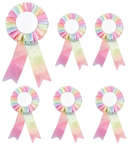 6Stks Regenbogen Rosetten Abzeichen, Blanko Auszeichnungsband, Gewinner Preisbänder, Ehrenvolles Band Abzeichen, Wettbewerb Rosetten, Hobby Horse Turnierschleifen für Kinder Party (Rosa)