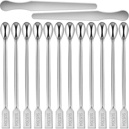 Artcome 2-Piece 7-Inch Spatula and 12-Piece 304 Stainless Steel 7.87-Inch Long Handle Dual-Ended Spoon Set – Ideal for Stirring, Scooping, Scraping, and Sampling in Kitchens, Laboratories, and More