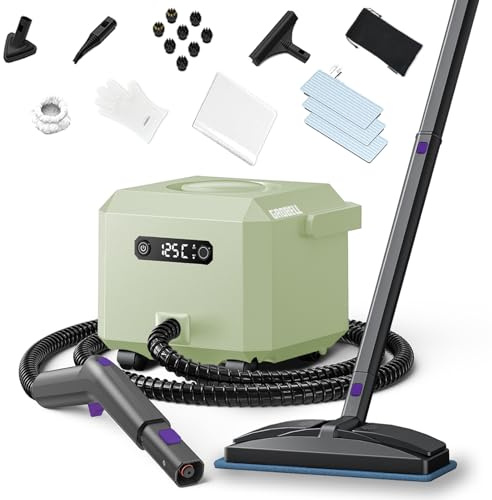 GROBELL Steam Cleaner: Fast 50-Sec Heat-Up Refill Anytime-No Cooling Multi Portable Handheld Steamer Mop for Home Car Upholstery Bed Furniture Bathroom Tile Grout Floor Cleaning Green