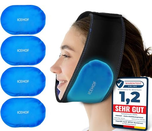 ICEHOF Kühlpads Weisheitszähne (4x) Large - Mit weichem Stoff für mehr Kühlung nach Zahn OP - Kühlpack Weisheitszahn Kühlkompresse Kühlpads Gesicht