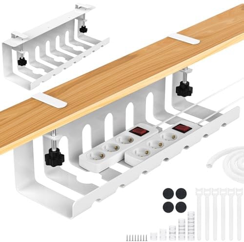 Aevcvok Juego de 2 Organizador Cables Escritorio, Gestión Cables Debajo Mesa en Oficina o Casa, Bandeja de Gestión de Cables sin Taladro 43cm Bandeja Cables Escritorio - Organizador Cables Blanco