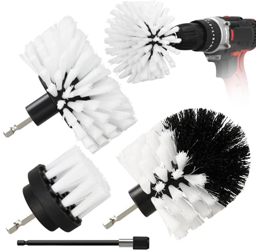 4pcs Drill Brush Attachment Kit, 2025 New Grout Drill Brush Set, All Purpose Power Scrubber Cleaning Kit for Bathtubs, Tile Grout Lines, Bathroom, Showers, Tile, Tile Seams (White)