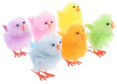 Healifty 6 Stück Mini Plüsch Osterküken 4cm Bunte Flauschige Kükenbabys Chenille-Küken Osterei-Haubendekoration für die Ostereiersuche, Party- Kunsthandwerk