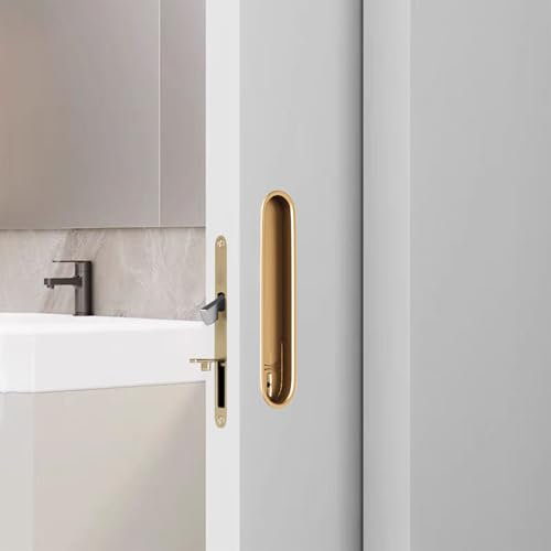 Hoconnie Cerradura y Tirador para Puerta Corredera Manilla Empotrada Cerradura Invisible para Puerta de Bolsillo Tirador Oculto 154mm (Oro)