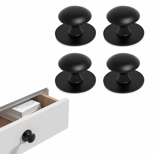 Wjelet Lot de 4 boutons de tiroir autocollants en acier inoxydable - Poignées autocollantes pour tiroirs, portes en verre, portes de douche et armoires - Poignées de meubles sans perçage - Noir mat
