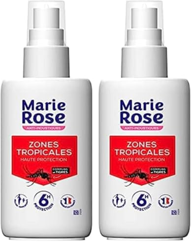 MARIE ROSE - Spray Anti-Moustiques Haute Protection Zones Tropicales - 100ml - Protection Efficace Contre Les Moustiques Tropicaux Et Tigres, Translucide (Lot de 2)