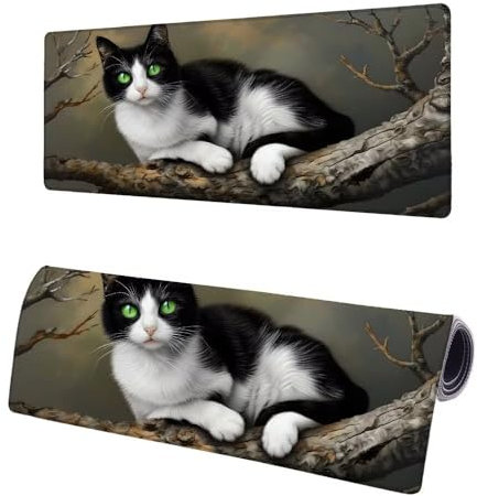 Large Mouse Mat Interesting, Extended XXL Cat Gaming Mouse Pad Desk Pad 800x400x3mm, Mouse Mat with Non-Slip Rubber Base, Soft Smooth Surface, Stitched Edges Mousepad, Improved Precision and Speed D-1