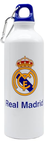 Botella de Aluminio Real Madrid 500ml con Mosquetón | Diseño Oficial con Escudo del Club | Ligera, Resistente y Libre de BPA | Ideal para Deporte, Escuela y Uso Diario | Producto Oficial