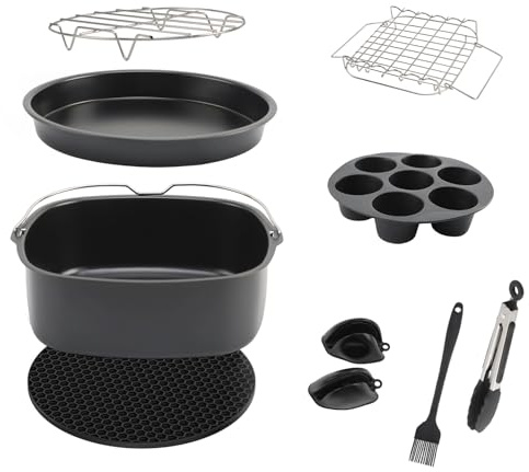 Petyoung Heißluftfritteuse Zubehör, 10pcs 8 Airfryer Zubehör für COSORI XXL 5,5L 6,2L, Philips Airfryer XXL, Ninja PRO MAX 6,2L, Tefal 5.6L-6.5L, Einsatz für Heißluft Fritteuse