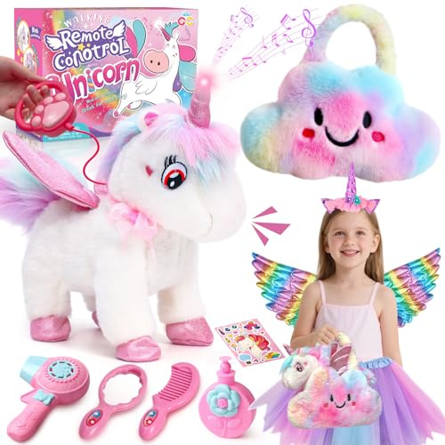 TUZT Unicornios Peluche Juguetes Niña de 3 4 5 6 7 8 Años con Unicornio Peluche Que Anda y Ladra, Ropa & Bolso, Electrónico Unicornio Juguete Cumpleaños Navidad Peluche Unicornios Regalos para Niños