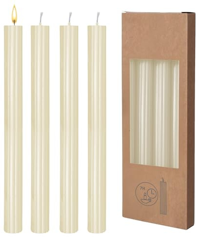 Echtwachs Stabkerzen geriffelt 8er Pack - creme - Festtags Tafelkerzen Set 25 cm Höhe - Kerze für Advent Weihnachten Nikolaus Hochzeit Geburtstag Deko