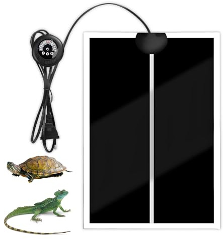 Weciau Heizmatte Terrarium, 42x28CM Reptil Heizmatten mit 7 Knöpfen zur Temperatureinstellung & Zeitfunktion, Haustier Heizkissen für Schildkröten Schlangen Eidechse Gecko Amphibien (20W)