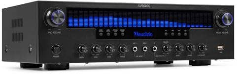 Audizio AV560EQ - 5.1 HiFi Verstärker mit Bluetooth, 390 Watt AV Receiver & Stereoanlage für Heimkino, TV & Musik - Verstärker HiFi Stereo mit Subwoofer-Out, USB, FM-Radio, 2X Mikrofon, Equalizer