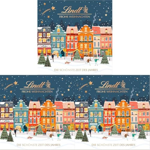 Lindt Schokolade | Winterhäuser Geschenk Pralinés-Schachtel | 215g | 18 zartschmelzende LINDOR Kugeln und weitere Köstlichkeiten einzeln verpackt | edles Schokoladen-Geschenk zu Weihnachten
