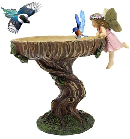 Pineeseatile Vogeltränke für den Garten, Vogelbad-Schüssel, Engel-Fee-Statue, Futterspender im Freien, Garten-Harz-Ornament-Skulptur für Liebhaber, Vogeltränken und Stützen