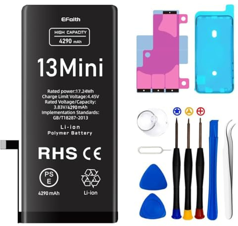 EFaith Batteria per iPhone 12 MINI [4290mAh] di ricambio ad alta capacità 0 cicli con kit di riparazione professionale e adesivo