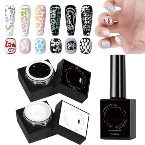 Gel Nagellack Set 3-teiliges langanhaltendes Komplettset | Weiße & Schwarze Design-Gellacke Für Frauen Mädchen Anfänger Home Salon -Design Buchstaben