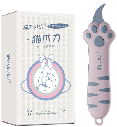 MEOWKIT Cuttermesser mit Katzenpfotengriff, Blaubeer-Schneeberg | Für Pakete, Klebeband und Umschläge: kompakt, leicht verstaubar, antihaftbeschichteter Edelstahlklinge