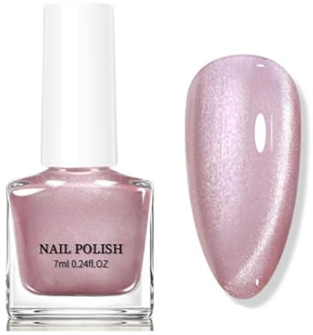 Cat Eye Nail Polish - Quick Dry Magnetic Pink Nail Varnish - Holographic Jelly Glass Nail Polish Long Lasting - High Glossy Chip Resistant Breathable No UV Needed Nail Paint for Women DIYHome Manicure