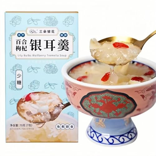 MAFUSE 1-minute Instant Food Freeze Dried Tremella Soup Contains Red Dates, Goji Berries, Lily Bulbs, and Rock Sugar.Simply Steep in Boiling Water for 1 Minute.7 Packets (10g Each)