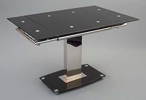 Extendable Glass Dining Table with Pedestal Base | Modern Black Glass Top Dining Table | 80 x 80 cm Small Square Dining Room Table | Enzo by Modern Furniture Direct