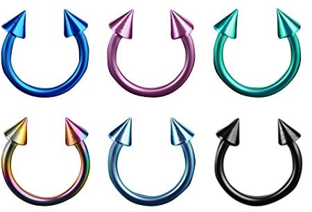 Piercingfaktor 6er Set Septum Piercing Hufeisen mit Spikes - Titan