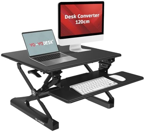 Yo-Yo Desk 120 (BLACK) Height Adjustable Standing Desk [120cm Wide]. Superior sit-stand solution suitable for all workstations and standing desk workplaces.