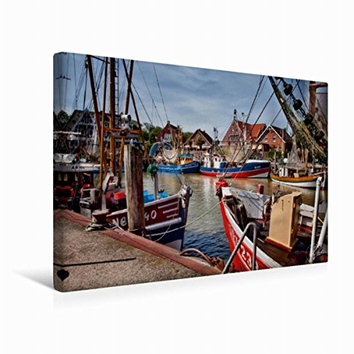 Premium Textil-Leinwand 45 x 30 cm Quer-Format Im Hafen von Neuharlingersiel | Wandbild, HD-Bild auf Keilrahmen, Fertigbild auf hochwertigem Vlies, Leinwanddruck von Peter Roder