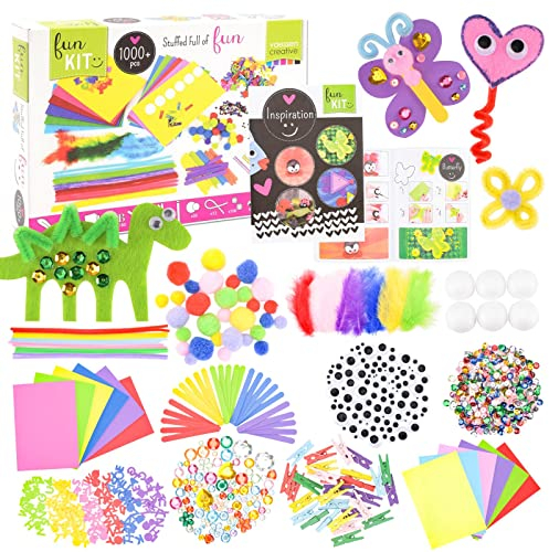 Vaessen Creative Bastelsets für Kinder mit 1000 Hochwertigen Bastelmaterialien wie Pfeifenreiniger, Moosgummi, Wackelaugen, Tonpapier, Washi Tape, Strasssteinen und Mehr, Bunt
