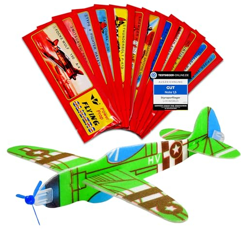 12x Styroporflieger | Set aus gemischten einzeln verpackten Gleitflugzeugen mit Testsiegel | Styroporgleiter Wurf-Gleiter Flieger Gleiter ideal als Mitgebsel Mitbringsel Give aways f. Kindergeburtstag