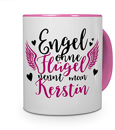 printplanet Tasse mit Namen Kerstin - Motiv Engel - Namenstasse, Kaffeebecher, Mug, Becher, Kaffeetasse - Farbe Rosa