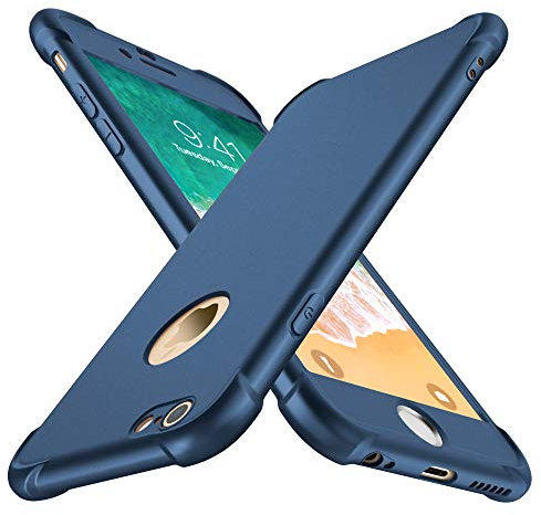 ORETECH Compatibile con Cover iPhone 6 Plus, Custodia per 6s Plus con[2XPellicola Protettiva Vetro Temperato] Antiurto Ultra Sottile Hard PC TPU Silicone Anti Graffio Cover per iPhone 6 Plus-Blu Scuro