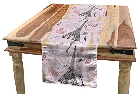 ABAKUHAUS Paris Tischläufer, Nostalgische Sketch Wörter, Esszimmer Küche Rechteckiger Dekorativer Tischläufer, 40 x 225 cm, Rosa Schwarz